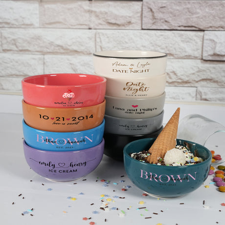 a table topped with bowls filled with ice cream