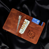 a leather wallet with a credit card holder