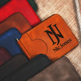 a wallet with a personalized name on it