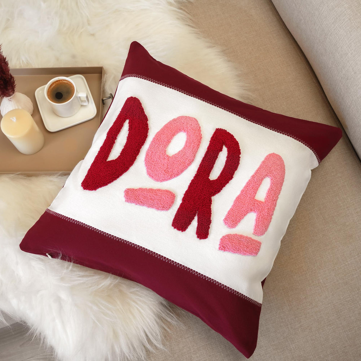 a decorative pillow with the word dopa on it