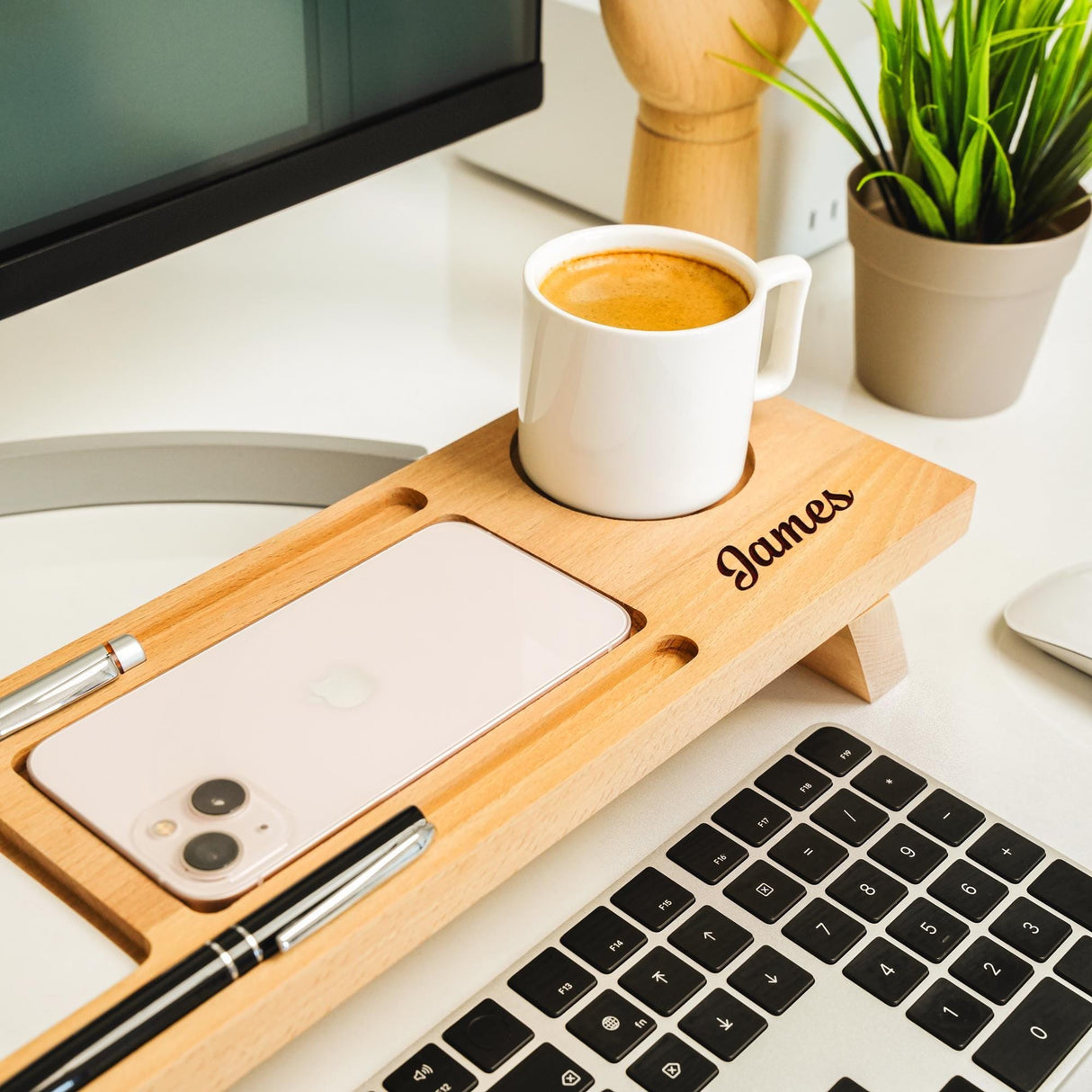 an electronic device plugged into a wooden box