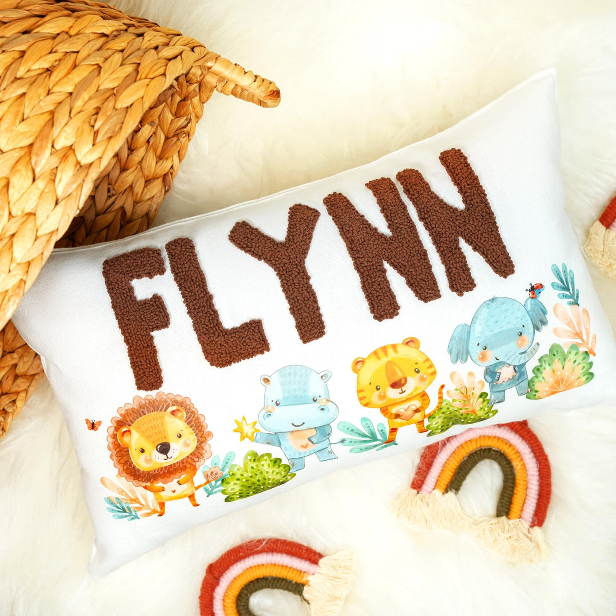 a pillow with the word flyn on it