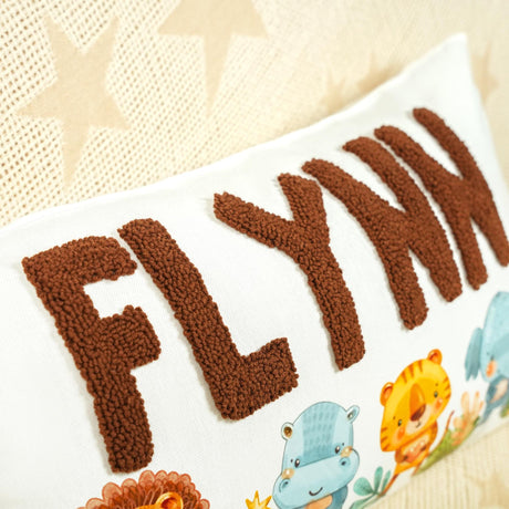 a close up of a pillow on a bed