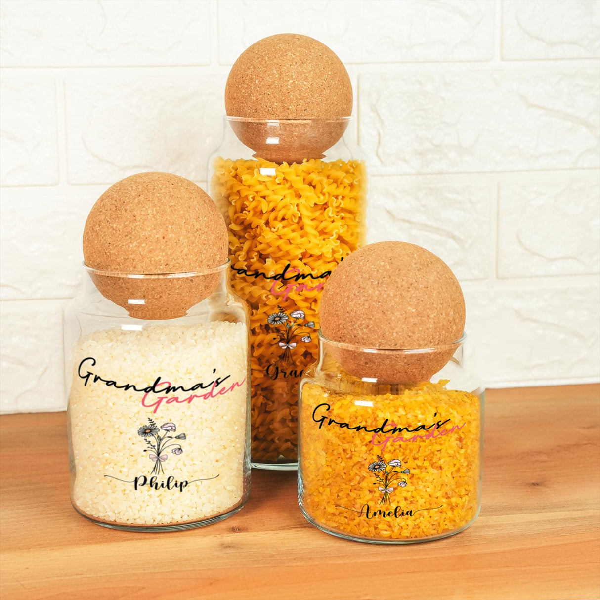 three jars filled with different types of food