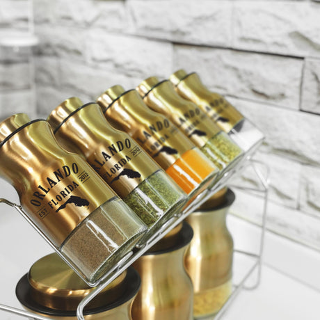 a display of spices on a white counter