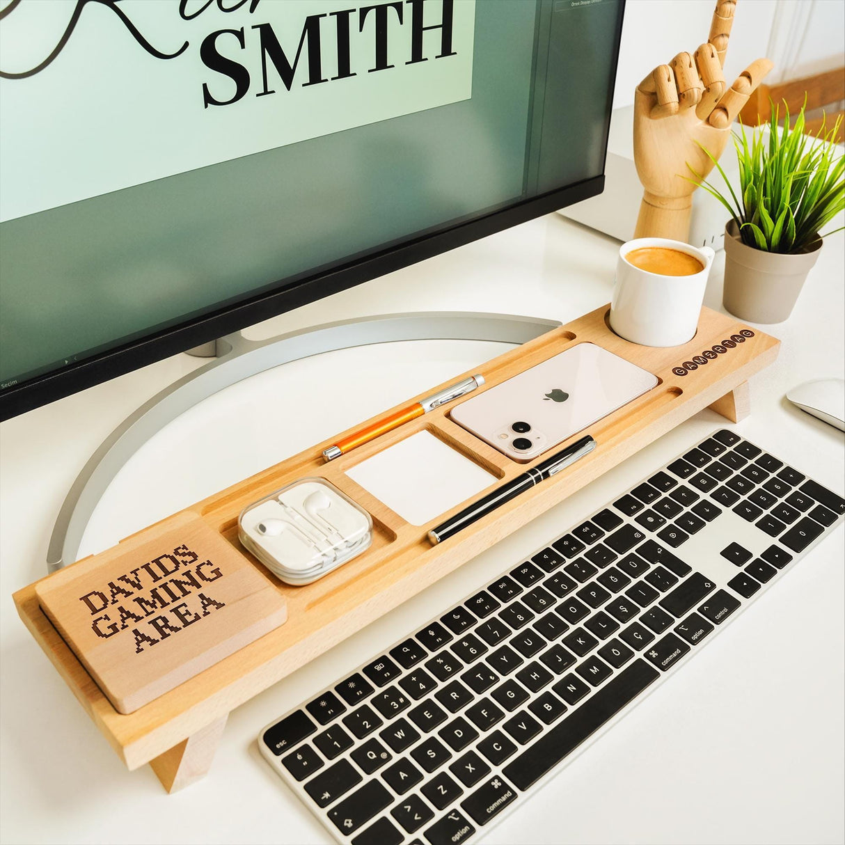 an electronic device plugged into a wooden box