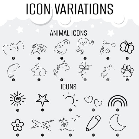 an animal icon set is shown in black and white