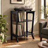 Vinyl Record Storage Shelf with Rope Accents | Wooden Turntable Console