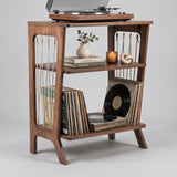 Vinyl Record Storage Shelf with Rope Accents | Wooden Turntable Console