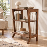 Vinyl Record Storage Shelf with Rope Accents | Wooden Turntable Console