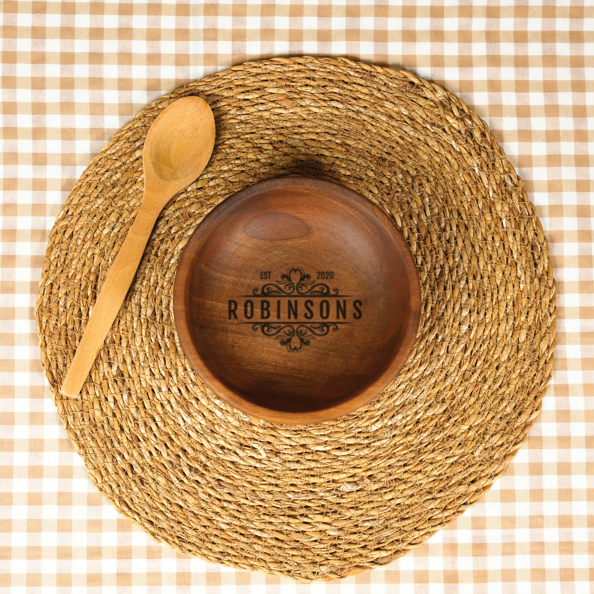 Personalized Wooden Dinner Plate Set: 100% Natural Serving Dish, Rustic Kitchen Trays