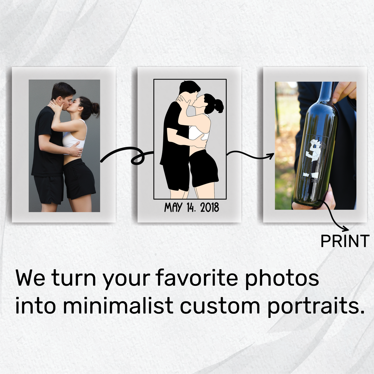 Custom Faceless Portrait Wine Label: Minimalist Illustration for Anniversary or Valentine's Day