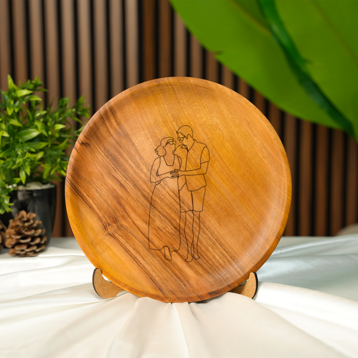 Personalized Photo Engraved Wood Plate: Custom Portrait, 5th Anniversary Gift