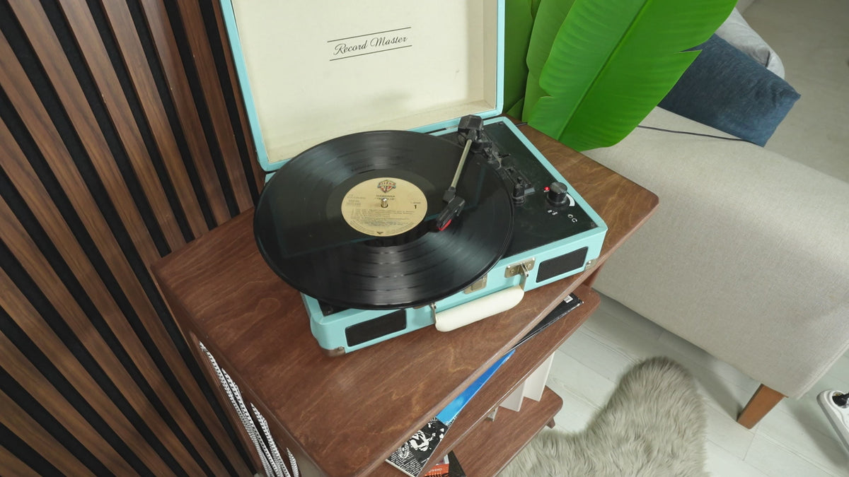 Vinyl Record Storage Shelf with Rope Accents | Wooden Turntable Console