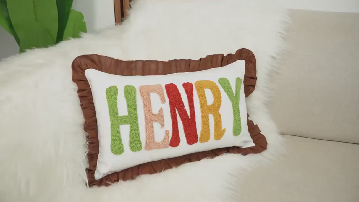 Custom Baby Name Pillow Personalized Nursery Cushion, Baby Room Decor, Newborn Gift, New Mom Gift, Ruffled Edge Pillow for Baby Girl or Boy