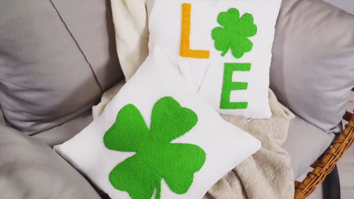 Shamrock Embroidered Pillow, Four Leaf Clover Decor, St Patricks Decor, Irish Decor, Green St Pattys Gnome, Leprechaun, Lucky Pillow, Gift