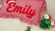 Monogrammed Punch Needle Pillow: Red Gingham Christmas Cushion with Ruffle Edges