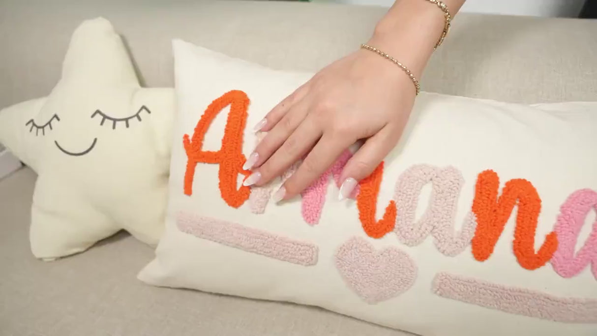 Custom Name Monogram Pillow, Personalized Punch Needle Letter Pillow for Nursery, Embroidered Cushion, Monogram Baby Gift,Toddler Room Decor