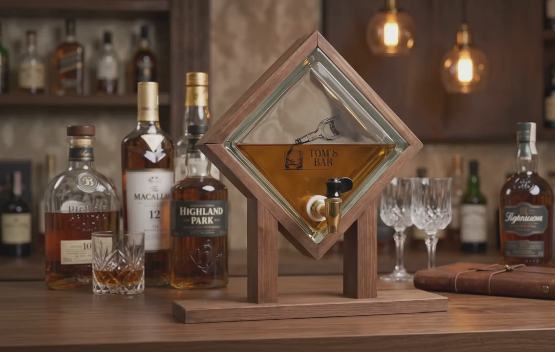 Personalized Bourbon Tap Dispenser | Glass Whiskey Bar Station