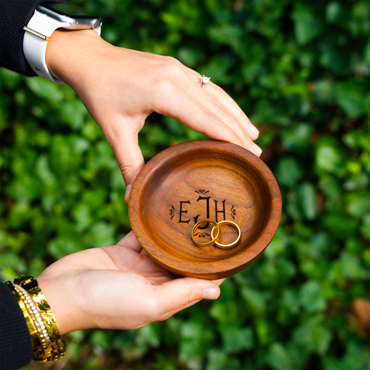 Personalized Wedding Ring Plate: Custom Engraved Wooden Dish for Ceremony or Engagement