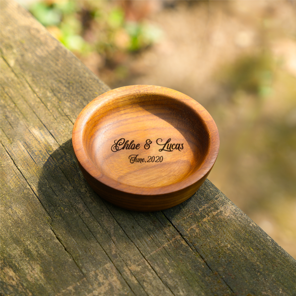Personalized Wedding Ring Plate: Custom Engraved Wooden Dish for Ceremony or Engagement