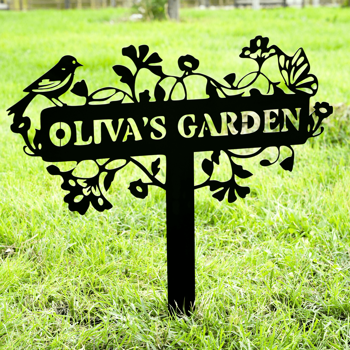 Custom Floral Garden Name Metal Sign for Mom: Modern Outdoor Yard Stake