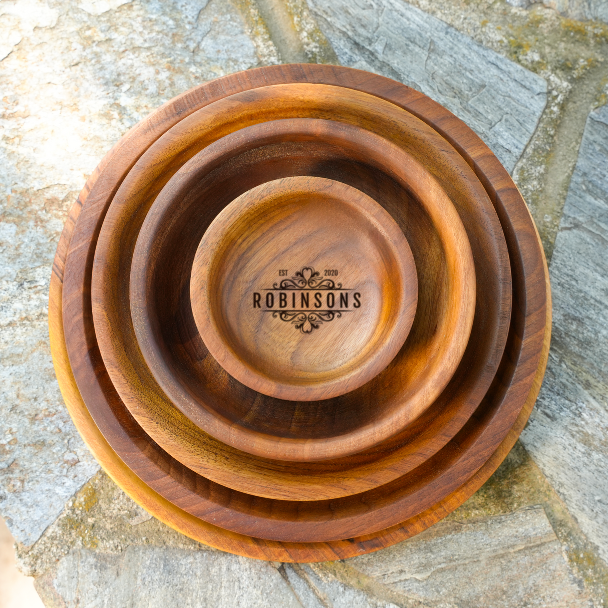 Personalized Wooden Dinner Plate Set: 100% Natural Serving Dish, Rustic Kitchen Trays