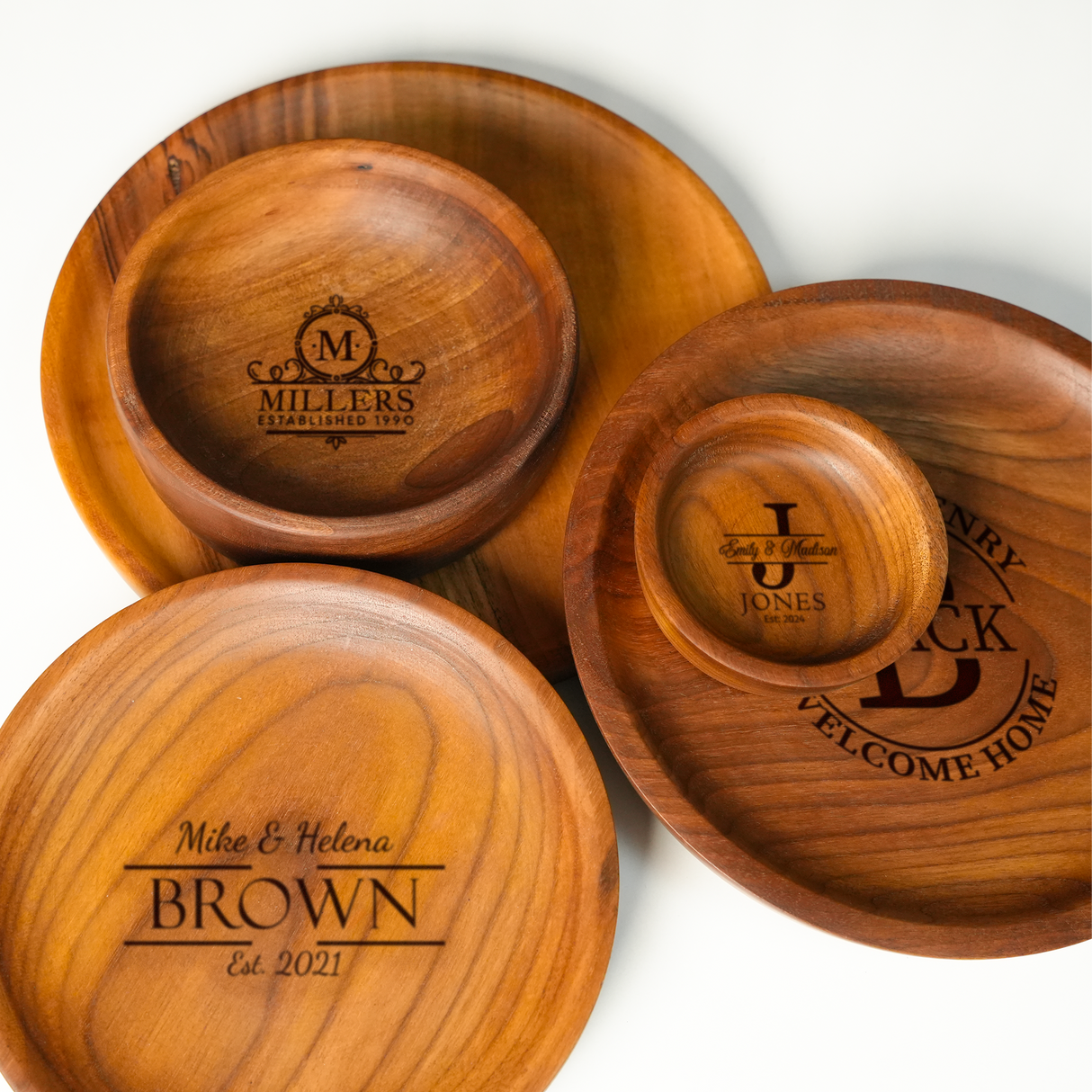 Personalized Wooden Dinner Plate Set: 100% Natural Serving Dish, Rustic Kitchen Trays
